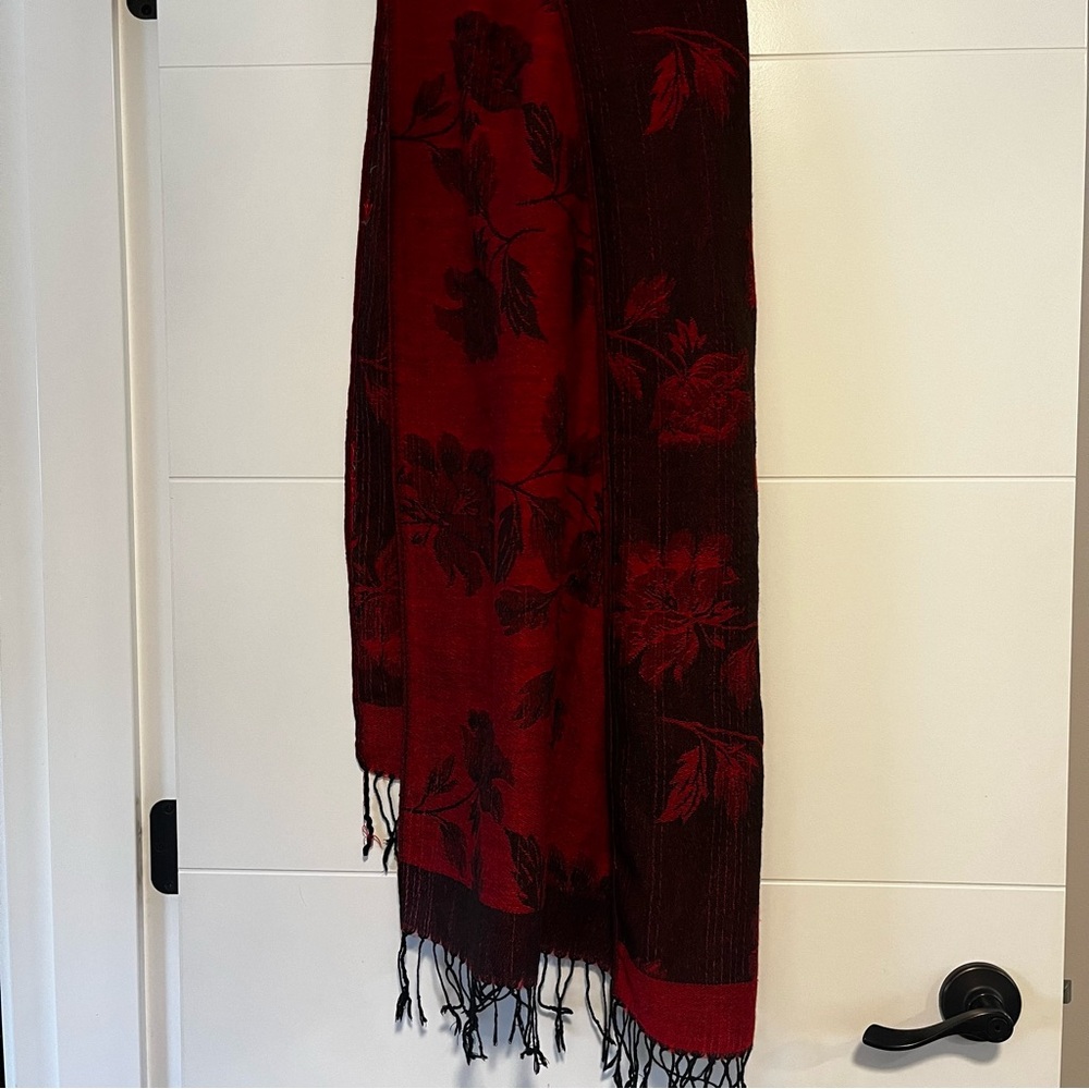 Floral Red & Black Pashmina Scarf